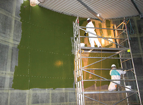 Top coat application for a tank lining.