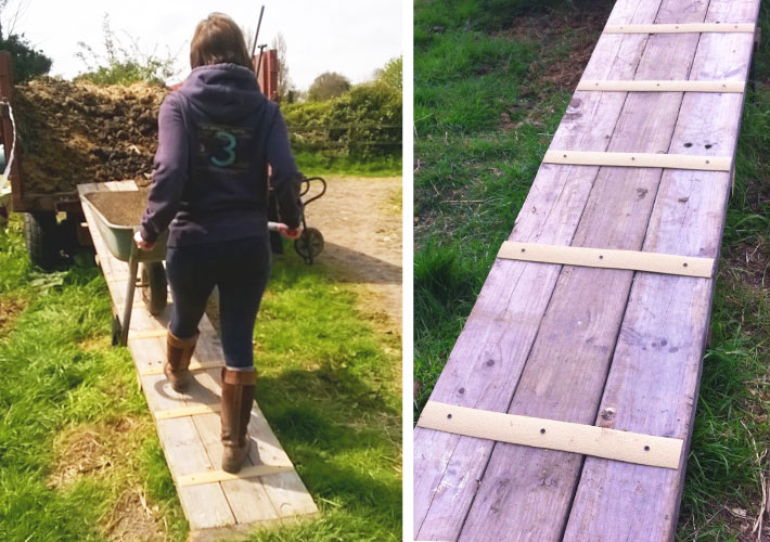 The anti-slip gritted surface helps to get a grip on the slippery wooden plank.