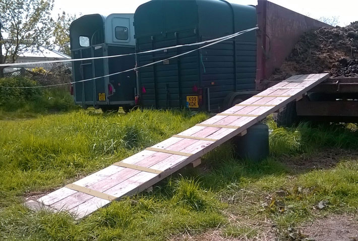 anti-slip decking strips on wheelbarrow ramp..