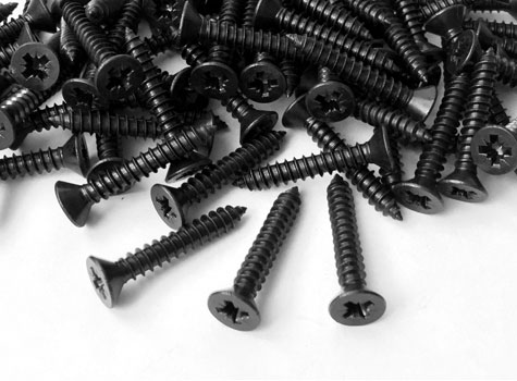 4. Black, stainless steel, countersunk, pozi, self-tapping screws.