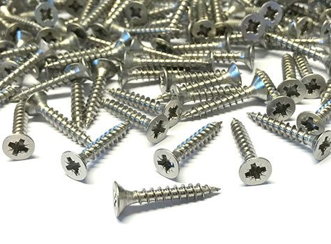 2. Stainless steel, countersunk, pozi, self-tapping screws.