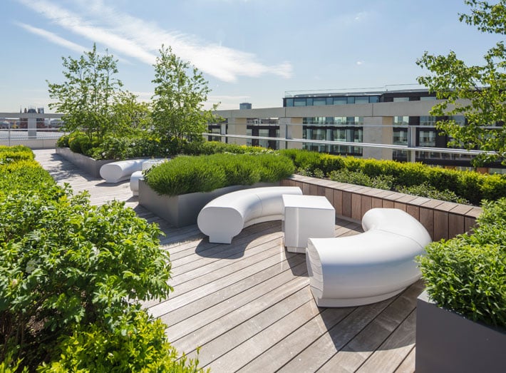 Halo seating for roof top garden of prestigious 2 Pancras Square, Kings Cross, London