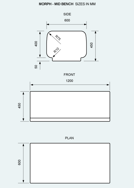 Morph Mid Bench Seating sizes and dimensions